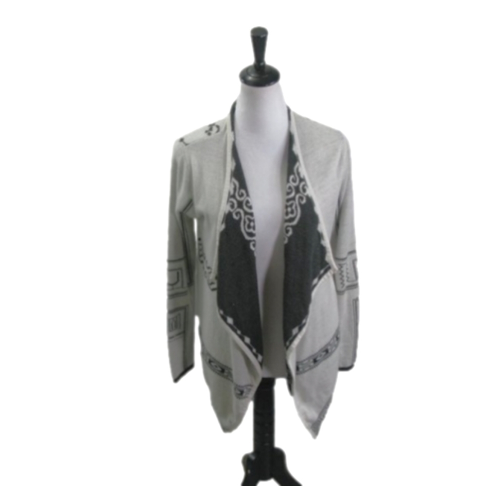 MONORENO Cream/Dark Gray Patterned Waterfall Cardigan Sweater Size Small